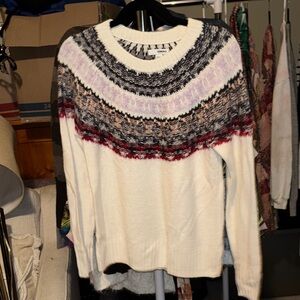 Elegant Women's Cream and Multicolor Knit Sweater